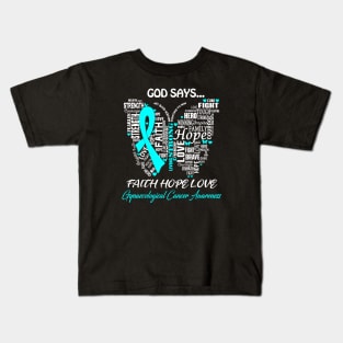 Butterfly Faith Hope Love Gynecologic Cancer Awareness Kids T-Shirt